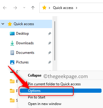 파일 탐색기 빠른 액세스 추가 옵션 표시 옵션 선택 최소