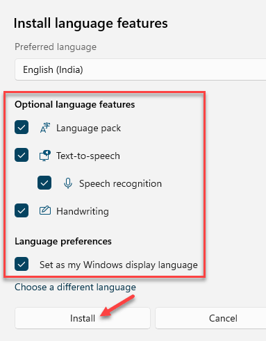 Installer sprogfunktioner Kontroller alle muligheder Installer Min Min
