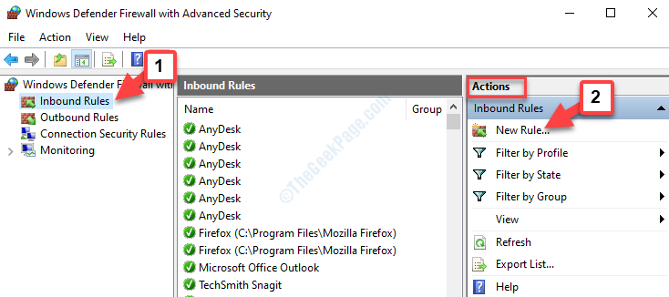 Windows Defenderi tulemüür täiustatud turvalisusega sissetulevate reeglite toimingutega Uus reegel