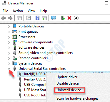 Device Manager univerzális soros buszvezérlők Host Controller Kattintson jobb gombbal az Eszköz eltávolítása elemre