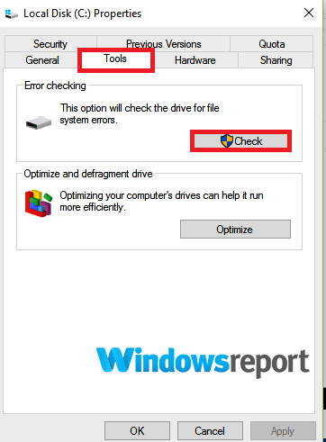 scan en repareer schijf Windows 10 check-knop