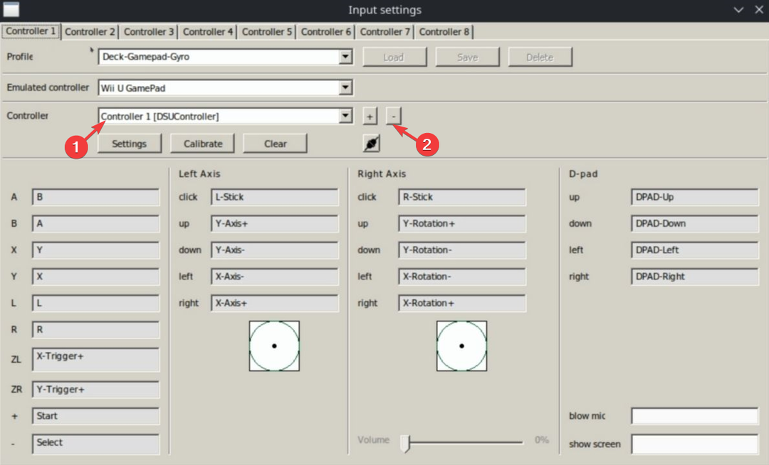 stiskněte tlačítko mínus pro smazání profilu a ponecháte pouze XInput