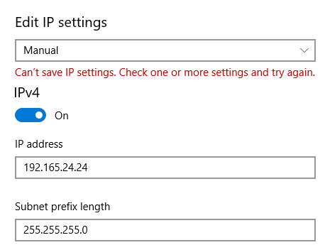 Fel på IP-inställningar