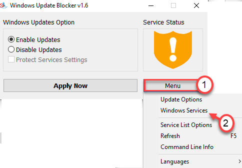 Ponuka Služby systému Windows Min