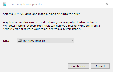 Sukurkite sistemos taisymo disko lango atkūrimo diską, palyginti su taisymo disko rakto skirtumais