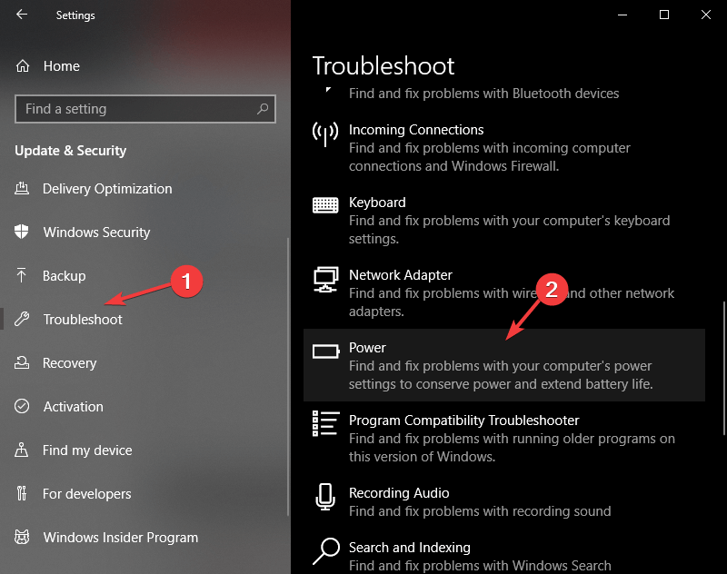 Dépannage de l'alimentation - Windows 10 s'éteint au lieu de se mettre en veille