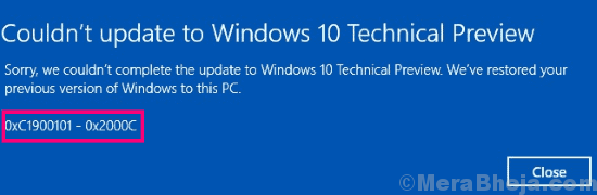Galvenā labošana 0xc1900101 Windows 10 kļūda