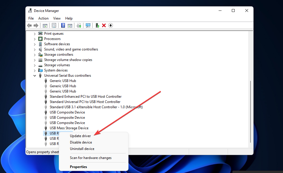 Opțiunea de actualizare a driverului Windows 11 nu recunoaște USB