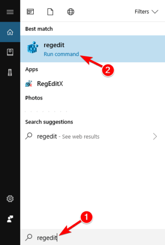 regedit search Windows 10 se nemůže přihlásit pomocí účtu Microsoft, něco se pokazilo