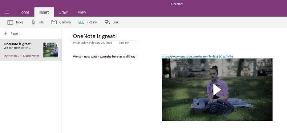 Vous pouvez maintenant regarder des vidéos YouTube dans l'application OneNote pour Windows 10