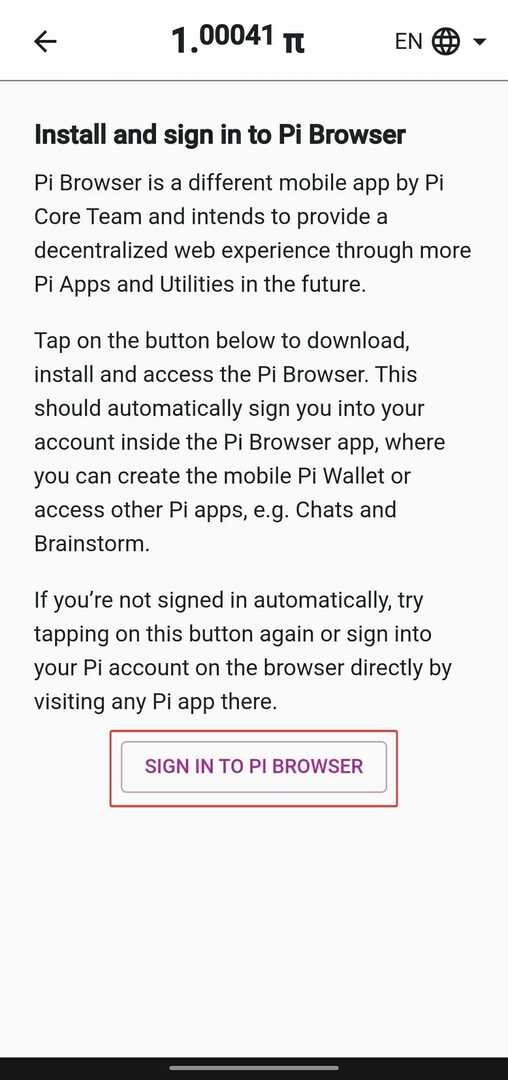 Коснитесь входа в Pi Browser.