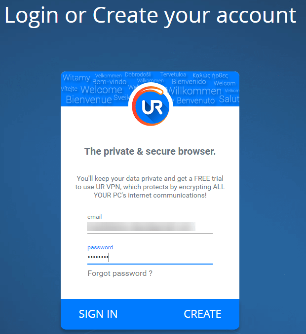 Integrovaný VPN prohlížeč UR