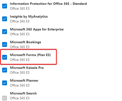 omogućite Microsoft Forms za određenog korisnika