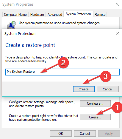 tee järjestelmän palauttaminen Windows 10