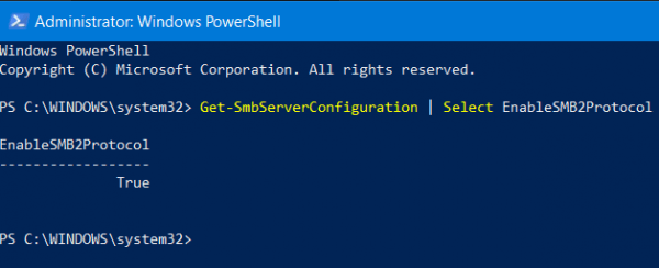 powershell get_smbServerconfiguration votre système nécessite smb2 ou supérieur