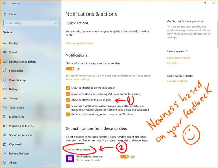 Modifications des notifications dans Windows 10 20H1