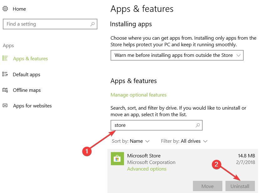 odinstalovat Microsoft App Store