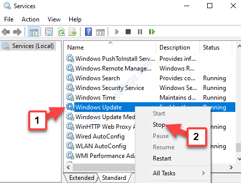 Служби Windows Update Клацніть правою кнопкою миші Зупинити