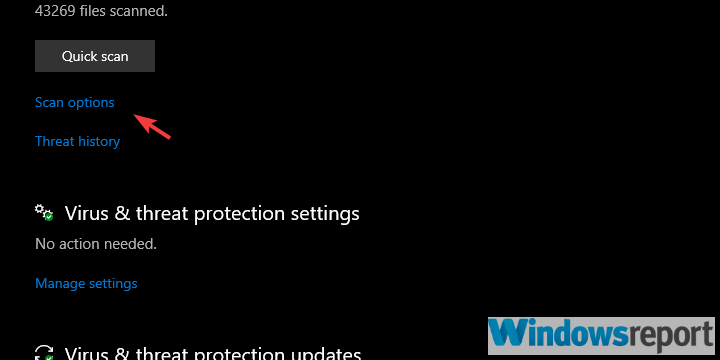 skannimisvalikud Windows Defender