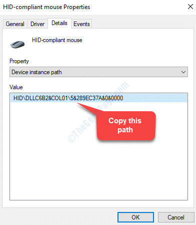 Propiedades del mouse compatible con Hid Valor Copiar ruta Ok