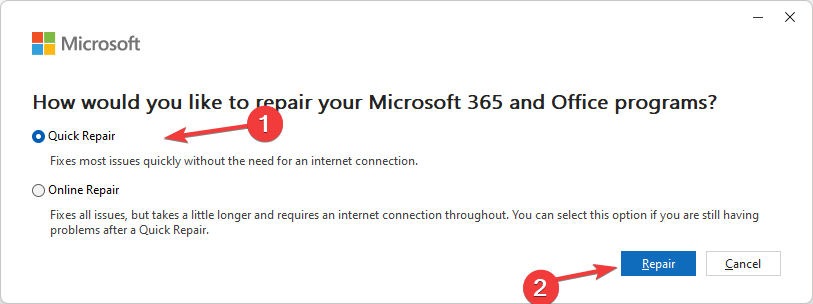 Reparer Microsoft 365