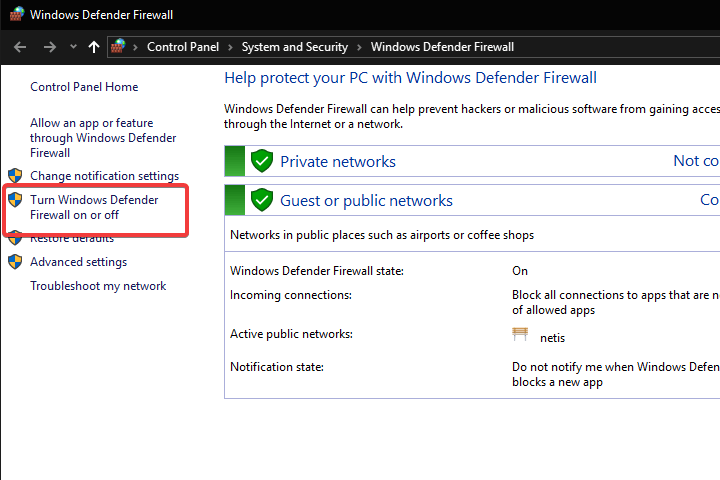 ปิดหรือเปิด Windows Defender การเชื่อมต่อ Err ปฏิเสธข้อผิดพลาดของเบราว์เซอร์