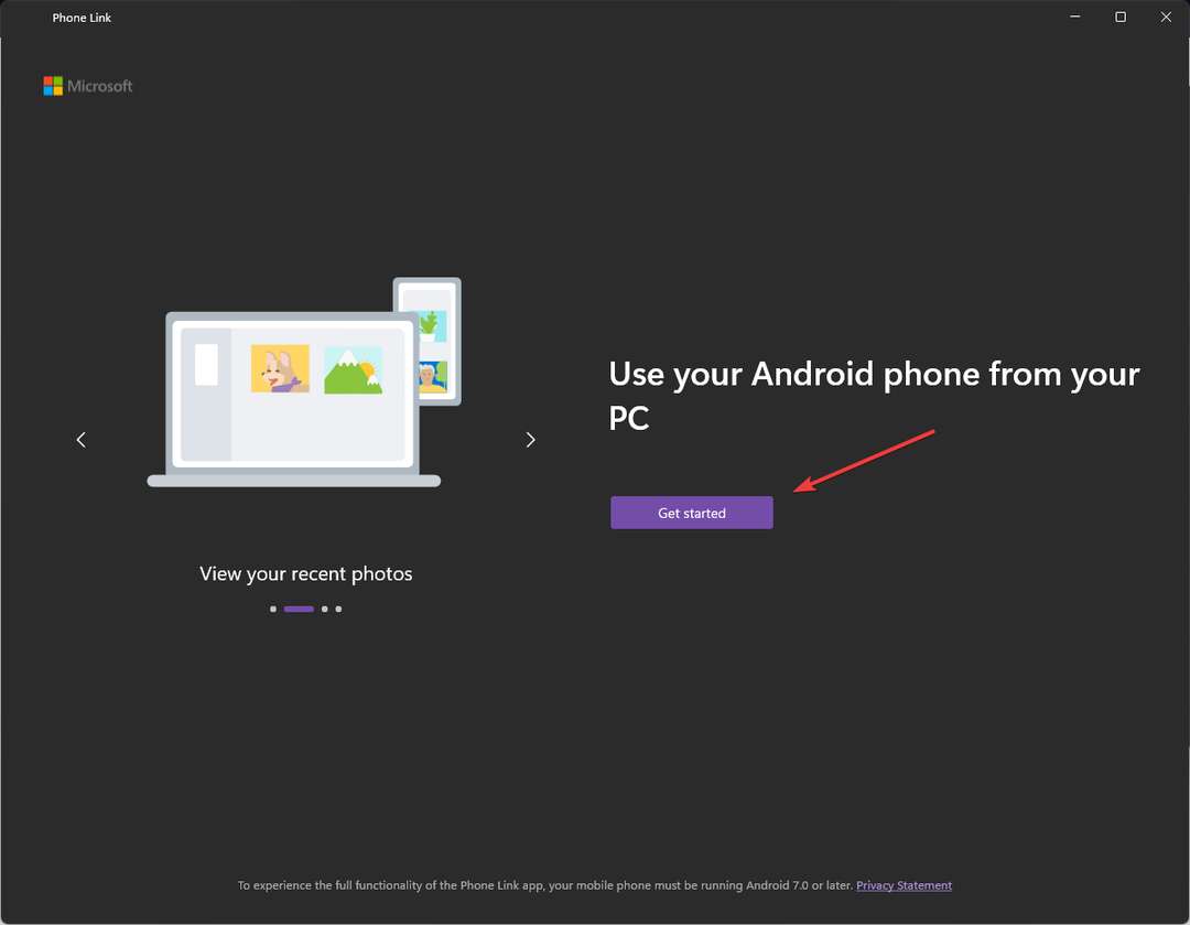 Faceți clic pe Începeți pentru a configura telefonul Android.
