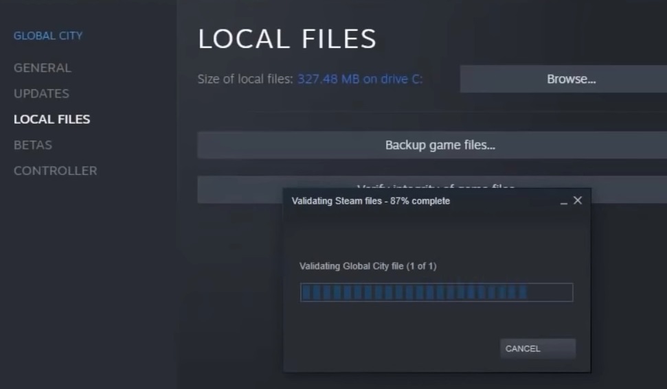 Okno overovania súborov Steam Steam nedokáže synchronizovať súbory