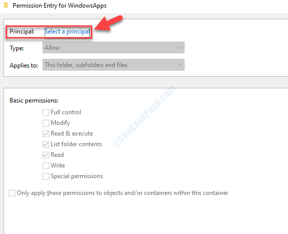 Вхід дозволів для довірителя Windowsapps Виберіть принципала