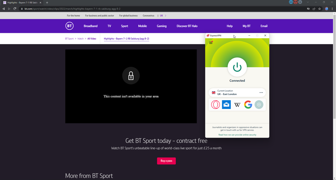 Use uma VPN para transmitir o BT Sport de qualquer lugar do mundo.
