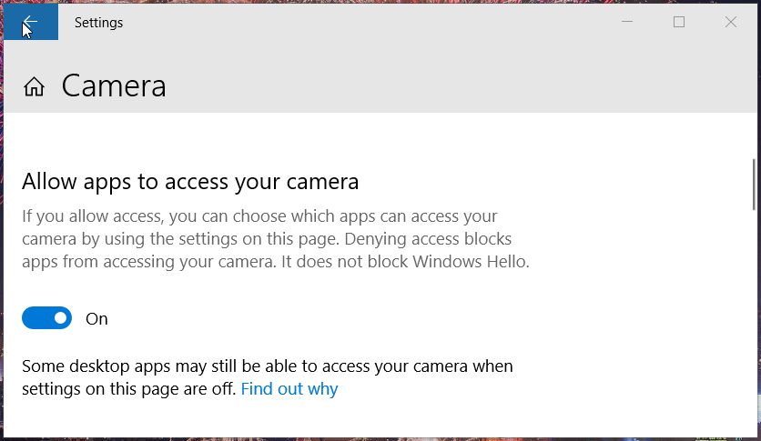 Lubage rakendustel pääseda juurde teie kaamera seadetele Lifecam Studio ei tööta