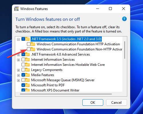 .NET Framework 3.5 valikute Windows 11 värskenduse viga 0x800f0922