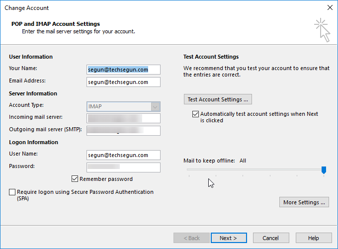 Outlook เซิร์ฟเวอร์อีเมลขาออก (SMTP)