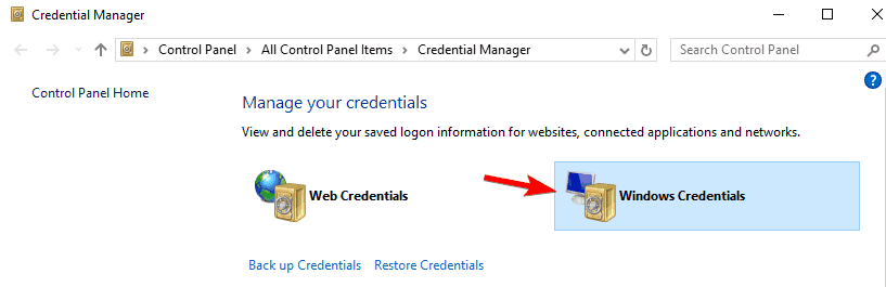 учетные данные Windows Невозможно открыть набор папок