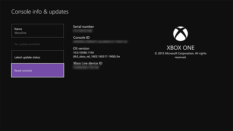Informácie o konzole a aktualizácie pre Xbox One