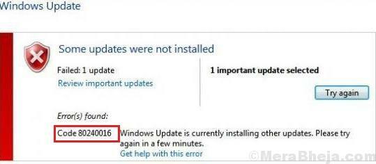 Eroare Windows Update 80240016