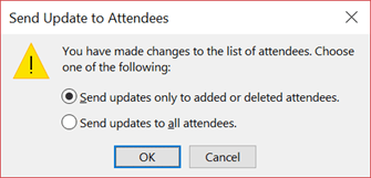 Ventana Enviar actualización a los asistentes Outlook cómo reenviar la invitación a la reunión