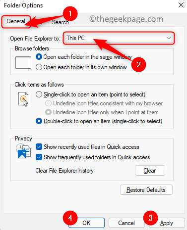 Opțiuni de foldere Deschideți general Explorator de fișiere pe acest computer Min