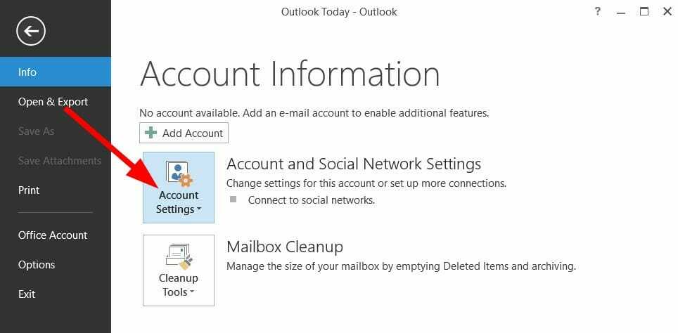 ustawienia konta Outlook rozłączony błąd