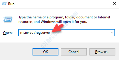 Executar Comando Tipo de pesquisa Comando para registrar novamente o Windows Installer Digite