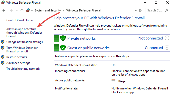 A VPN-t a Windows tűzfal blokkolta