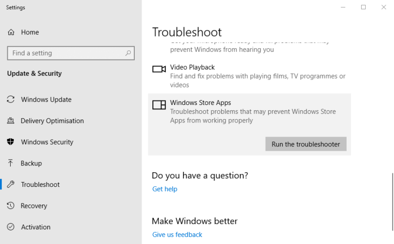 solucionador de problemas de aplicativos da Windows Store