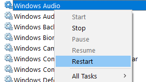 „Windows Audio“ paleiskite iš naujo