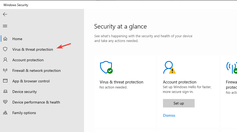 Apsaugos nuo virusų ir grėsmių elementai, prisegti prie užduočių juostos, išnyksta iš „Windows 10“.