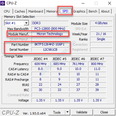 CPU Z SPD Tab Markenmodell-Teile- und Seriennummer prüfen