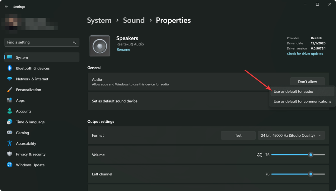 postavljanje zadanih postavki audio izlaznog uređaja za Windows 11