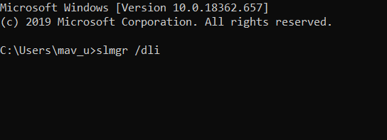 คำสั่ง slmgr /dli แก้ไขข้อผิดพลาดการเปิดใช้งาน Windows 10 0x80041023