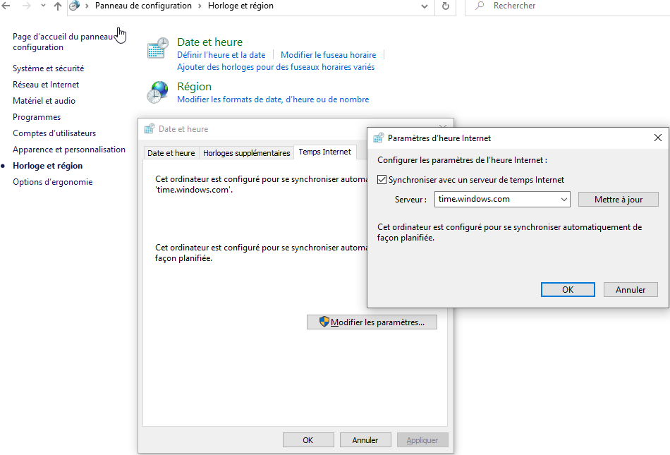 Panneau de configuration_Modifier date et heure systeme