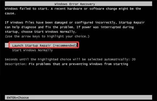 inicie la reparación de inicio para restablecer la contraseña de Windows 7 sin iniciar sesión.