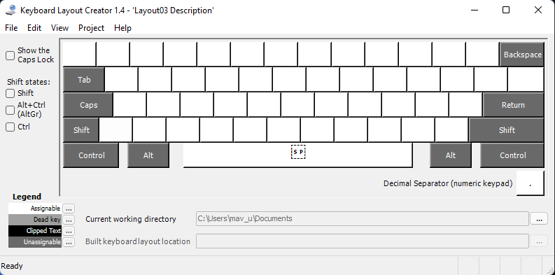 Les fenêtres de disposition du clavier de l'application Keyboard Layout Creator 11